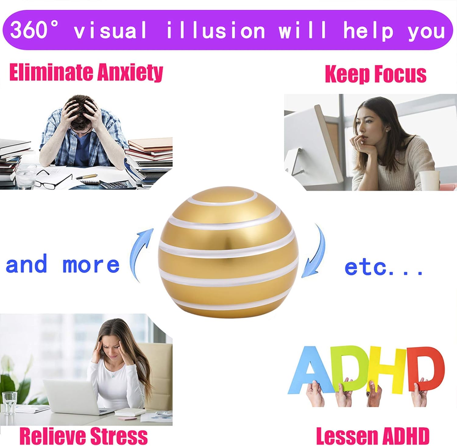 Desk-Fidget-Kinetic-Toys Cool-Gadgets: Cool-Stuff Thing Game Toy for Adult Teen Children Kid, Optical-Illusion Stress Relief Gifts for Man Women Home Office School Christmas Spinning up 180 Seconds